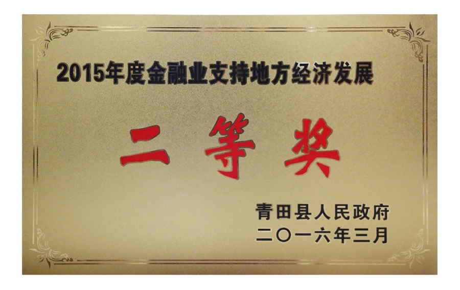 2015年度金融業(yè)支持地方經(jīng)濟(jì)發(fā)展二等獎(jiǎng)